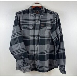 ORVIS BIG BEAR Mens Heavy weight Grey/Black plaid Flannel button‎ long sleeve XL